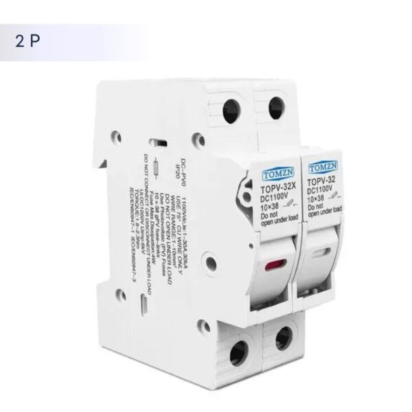 Тримач запобіжників - 2P (10×38 мм) - TOMZN TOPV-32 | 1100V DC | LED-індикація