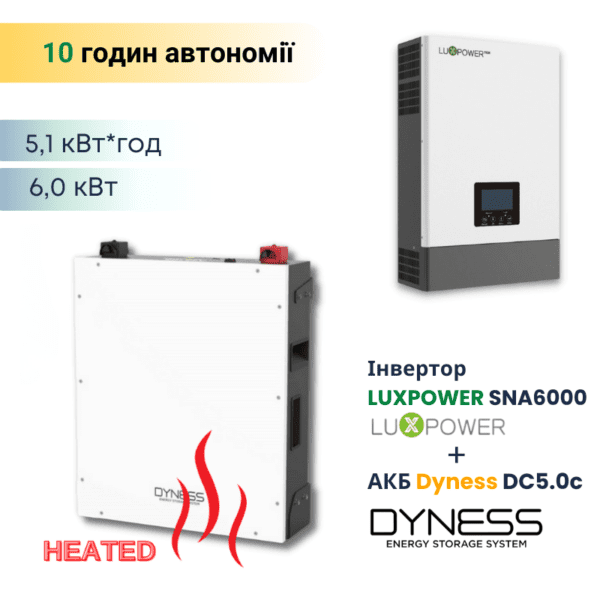 Комплект резервного живлення ДБЖ на LUXPOWER 6кВт + Dyness настінна 5.1кВт