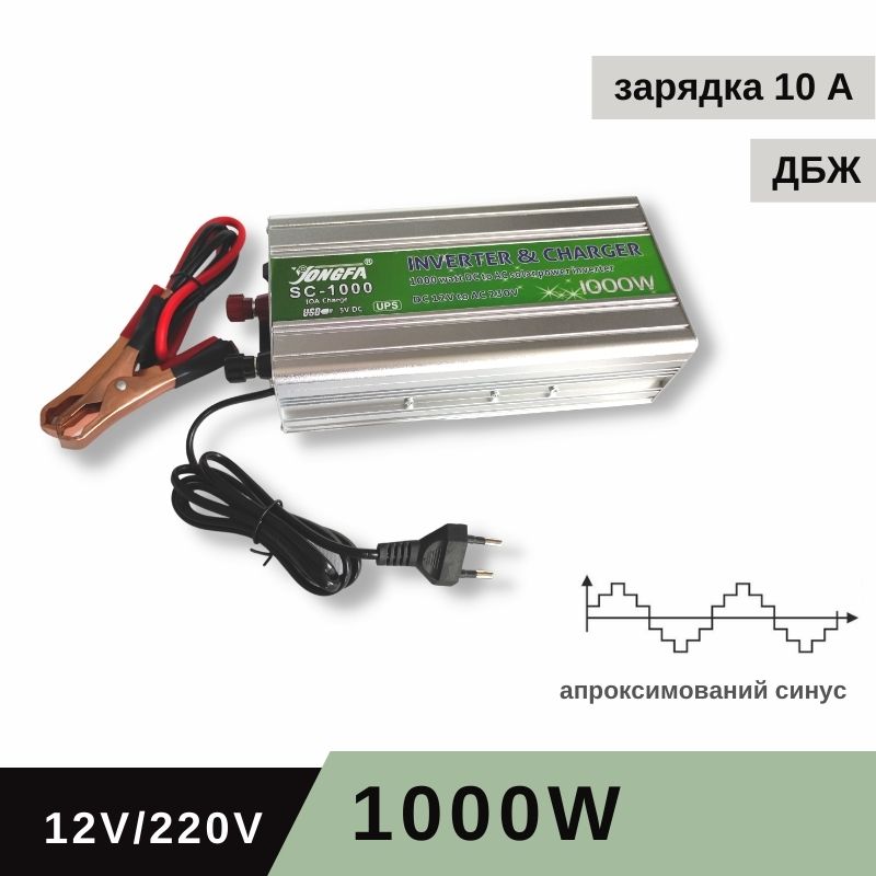 Інвертор потужності Inverter 12V 220V 1000W - чистий синус