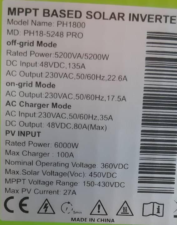 Гібридний інвертор Must PH18-5248 PRO 5кВт 100A - (PV - 6кВт) - Зображення 2