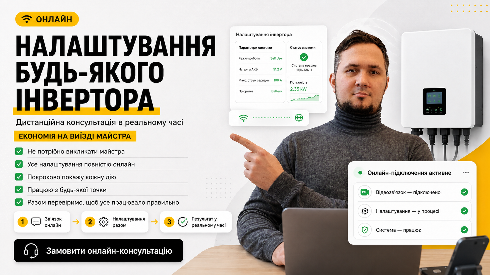 консультація як налаштувати ібридний інвертор