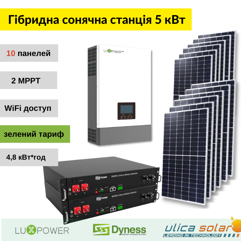 Комплект Гібридної СЕС з ДБЖ - 5 кВт - на LUXPOWER з Wifi - 4,8 кВт*год АКБ