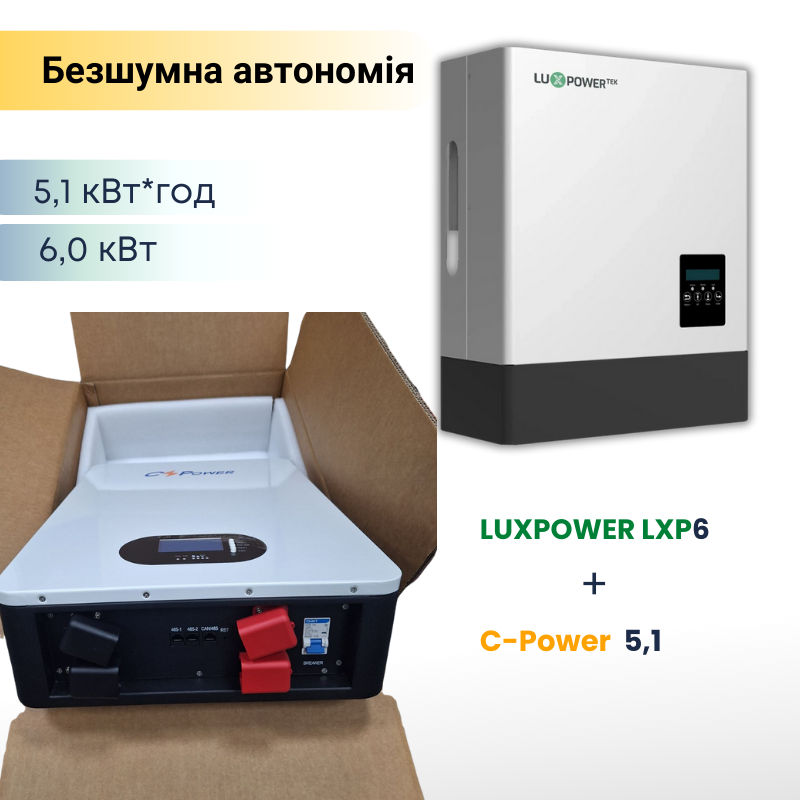 Комплект безшумого живлення ДБЖ на LUXPOWER LXP6кВт + C-Power настінна 5.1кВт НАЯВНІ🔴