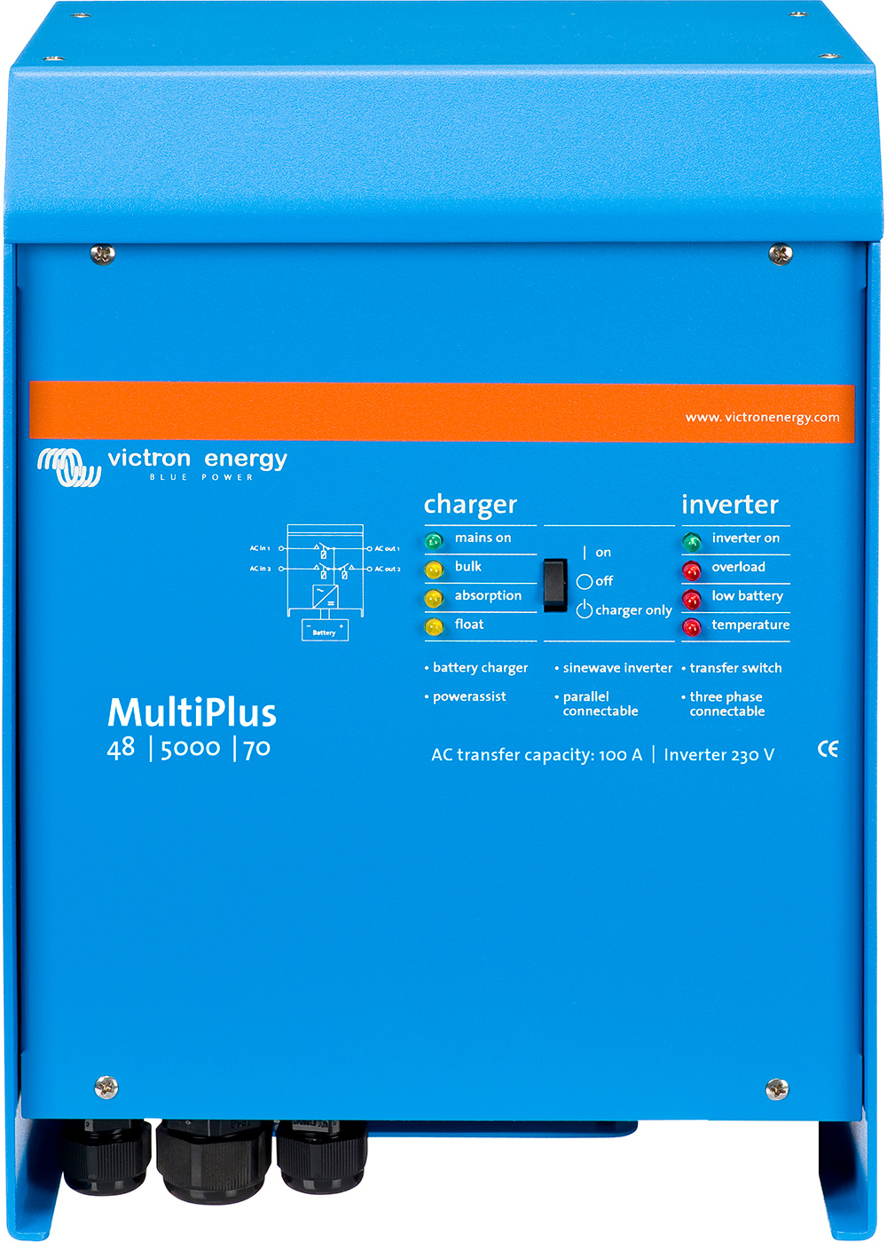 Гібридний інвертор Victron Energy MultiPlus 48/5000/70-100 (4 кВт, 1 фаза / Без MPPT) - Зображення 2